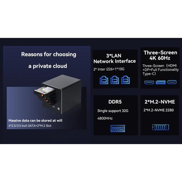 NAS Server N150 3-Network 8-Bay Interface Network Attached Storage Enclosure