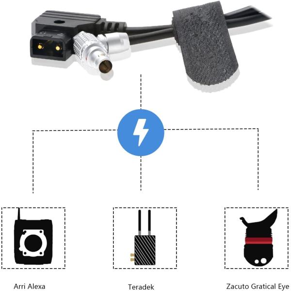 Zacuto Kameleon EVF Camera Power Cable Rotatable Lemo Right Angle 4 Pin Male To Reverse D-Tap
