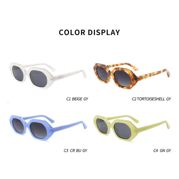 Polygonal frame Round Acetate Sunglasses Oval Lens Geometric Fashion
