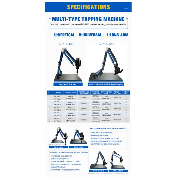1900mm Long Arm Electric Tapping Machine,M6-M24,Touch Screen,360° Angle Tapper