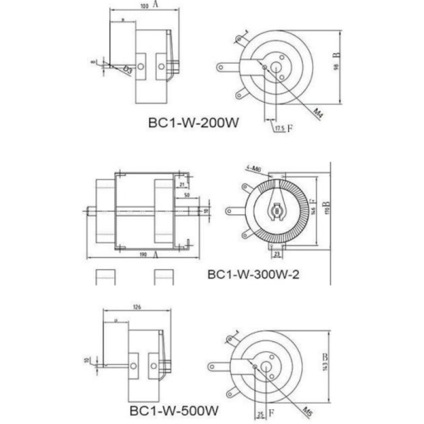 BC1-W Variable Power Resistor Rheostat Round Disk Wirewound Adjustable Resistor 50W 100W 150W 300W 500W