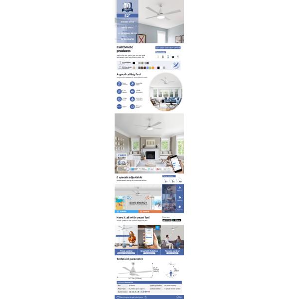 Indoor 52 Inch/OEM Pure Copper DC Ceiling Fan with LED Light and Remote Control Sale
