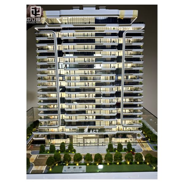 Custom Modern Office Building Architectural Model with Elevator Lift Function & LED Lighting