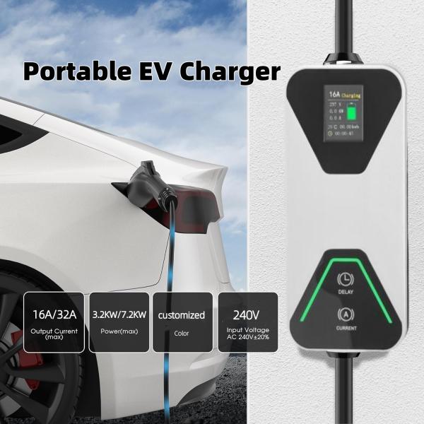 Tesla 16A 32A EV Portable Charger Bluetooth Maximum Safety With Multiple Protections