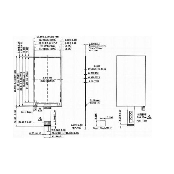 3.7 Inch Epaper Touch Screen Custom E Ink Display 240X416 SPI Interface
