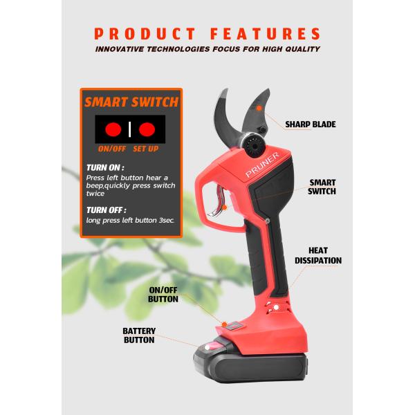 1.2inch 30mm Electric Pruning Shears Cordless Powered 2AH Tree Branch Trimmers