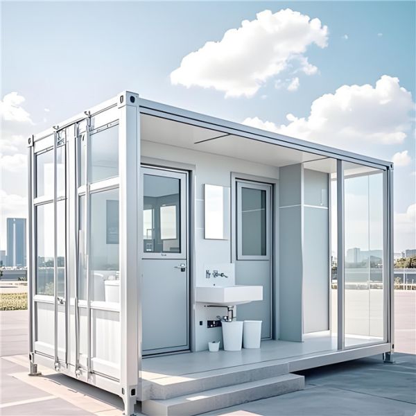 Custom Galvanized Corrugated Steel Portable Toilet Container with Integrated Fiberglass Restroom Units and Vacuum Collection System
