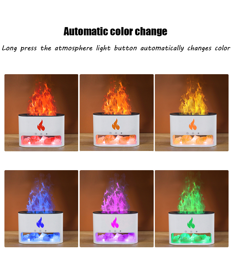 Household Colorful 250ml New Ultrasonic Crystal Stone Himalayan Salt 3D Flame Aroma Essential Oil Diffuser for Home Office Yoga