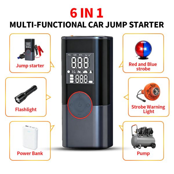 Portable Car Battery Jump Starter Pack Type C Jump Starter With Air Compressor 0-150PSI