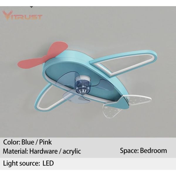 Kids Children Room LED Ceiling Fans Dimmable Remote Control Creative Plane Ceiling Fan With LED Light (WH-CLL-64)