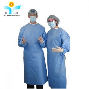 China SMS Nonwoven Fabric Disposable Hospital Gowns With Collar-Tie Sleeve Elastic Cuff on sale