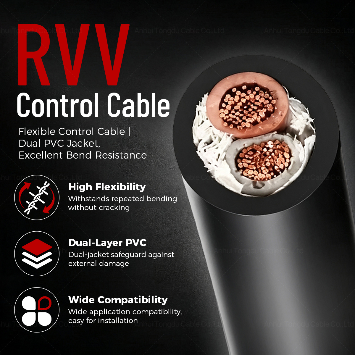 300V 500V 4 Core Flexible Cable 2x1.5mm2 PVC Flexible Control Stranded Bare Copper Wire