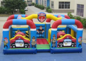 China Outdoor Police Station Design Inflatable Fun City Waterproof For Amusement Park Double jumping area inflatable jumping on sale
