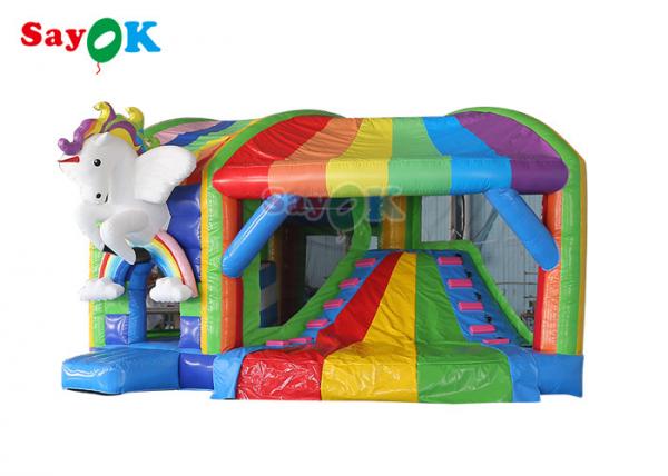 Quality Rainbow Kids Inflatable Jumping Castle Unicorn Bouncy Castle With Slide for sale
