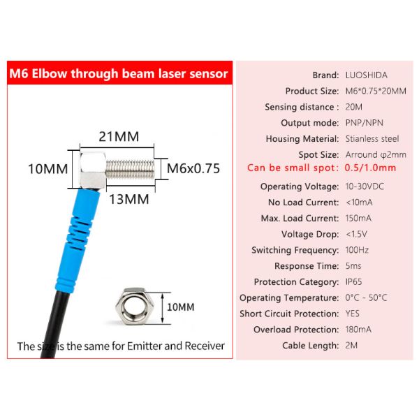 LUOSHIDA Small Through Beam Laser Sensor Elbow / Bend 90 Degree