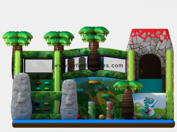 Quality Inflatable Rock Climbing Slide / Green Theme Slide Inflatable Forest Dinosaur Theme Fun City for sale