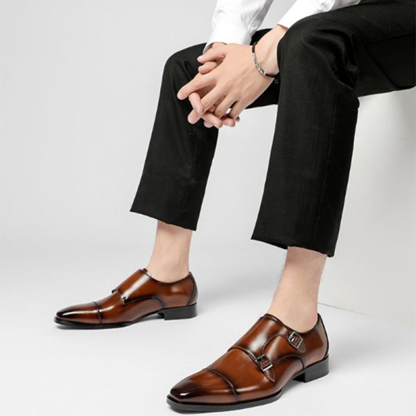 Pointed Toe Men Genuine Leather Shoes Comfortable Brown/Black Color
