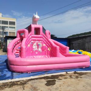 China Commerical Inflatable Ground Water Park Mobile Pink Princess Bouncer With Pool Slide on sale