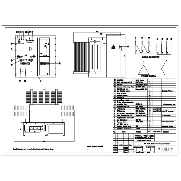 3000 Kva 3 Phase Pad Mounted Transformer Step-Down 24940V & 12470V UL Certified Meets DOE 2016 ANSI IEEE Standards
