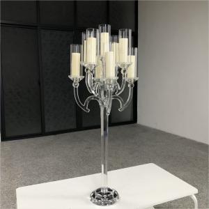 China 9 Arms 95cm Tall Crystal Glass Candelabras Acrylic Crystal Candle Holder Centerpieces on sale