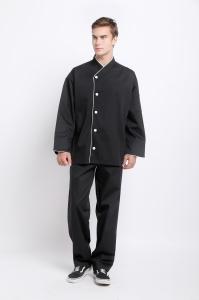 Wholesale 240 GSM Polyester 65% Cotton 35% Long Sleeve Feed Off Arm Black Chef Coat from china suppliers