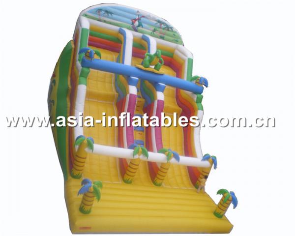Quality Inflatable Dual Lane Slide With Palm Tree For Sand Beach Games for sale
