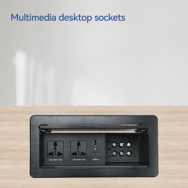 Electrical Cubby Box with 2 Universal Outlets 20W USB Charging and 6 Cable Through Holes for Conference Tables