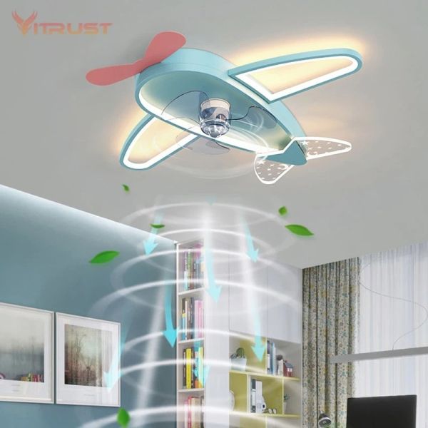 Kids Children Room LED Ceiling Fans Dimmable Remote Control Creative Plane Ceiling Fan With LED Light (WH-CLL-64)