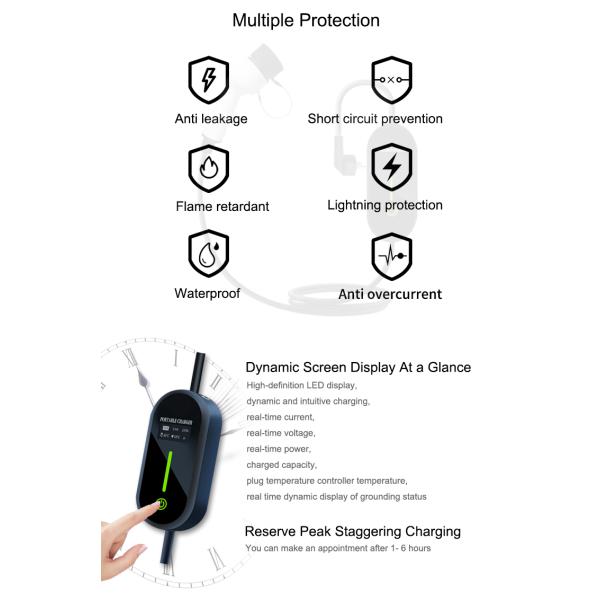 LED Display Portable EV Charging Station 16 Amp 32 Amp Evse Adjustable Current