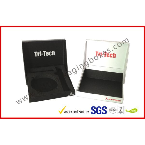 Black And White Printing Trapezoid Apparel Gift Packaging Boxes With EVA Foam