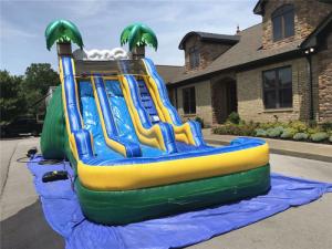 Commercial Tropical Inflatable Large Water Slides Double  With Pool