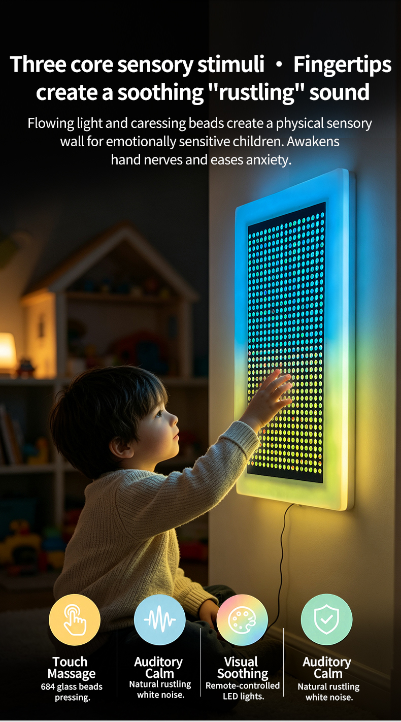 Interactive Sensory Wall LED Light Panel with RGB Color Changing and Customizable Dimensions for Kids Aged 2 to 14
