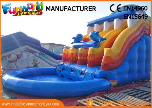 Quality Blue Color Giant Outdoor Inflatable Water Slides Fire Resistance for sale