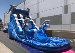 Blue Dolphin Large Inflatable Water Slides , Faster Inflation Bouncy Castle Water Slide