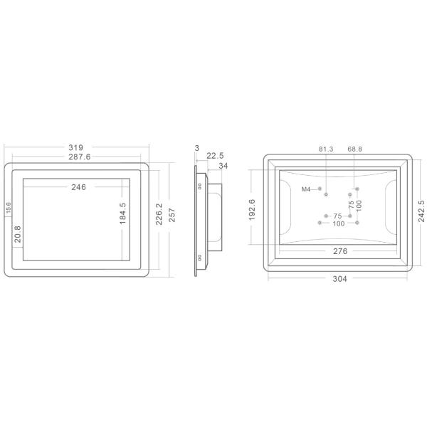 12 Inch 3MM Thin Bezel Panel Mount Touch Screen PC 90% Luminousness For Kiosk