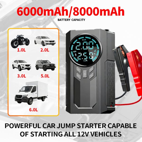 Multi Function Jump Starter Pack With Tyre Inflator 150 PSI Mini Car Air Pump Compressor Tire Pump