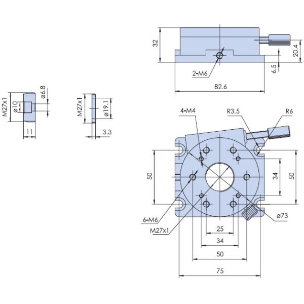 Diameter 73mm Fune Tuning Manual Rotation Stage M27×1 Easy Installment