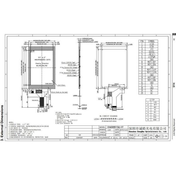 4.3inch Small LCD Touch Screen Module NT35510 TFT Driver IC