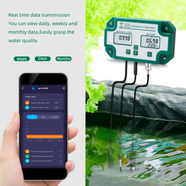 Tuya Smart WiFi Online 6-in-1 Multifunction Water Quality Detector with Data Logger Function for EC/TDS/SALT/S.G./Temp