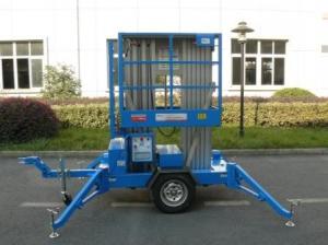 China Trailer Mounted Lift For Wall Cleaning , 10m Dual Mast Hydraulic Work Platform on sale