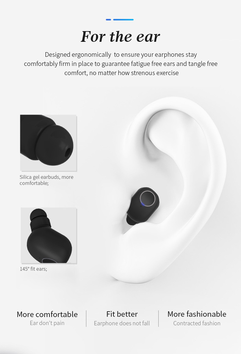 Q1 5.0 True wireless headset tws IPX4 Waterproof In-ear Music Earphones Sports Headset w/ Mic Charging Case