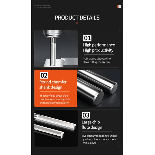 YingBa Carbide Double Flutes 3.175mm/6mm/8mm CNC Wood Cut Bit Straight Groove Flat Endmill Milling Cutter Bit for Wood Cutting