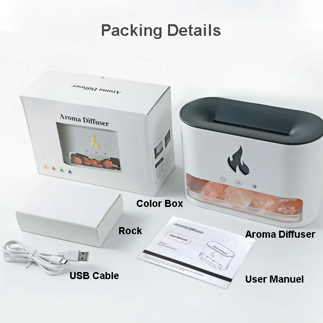 Household Colorful 250ml New Ultrasonic Crystal Stone Himalayan Salt 3D Flame Aroma Essential Oil Diffuser for Home Office Yoga