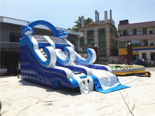Quality Blue Small Inflatable Dolphin Slide With PVC Material / Blow Up Climbing Wall for sale