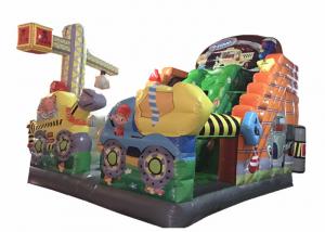 China Classic inflatable construction site dry slide digital printing inflatable building site slide with fence on sale