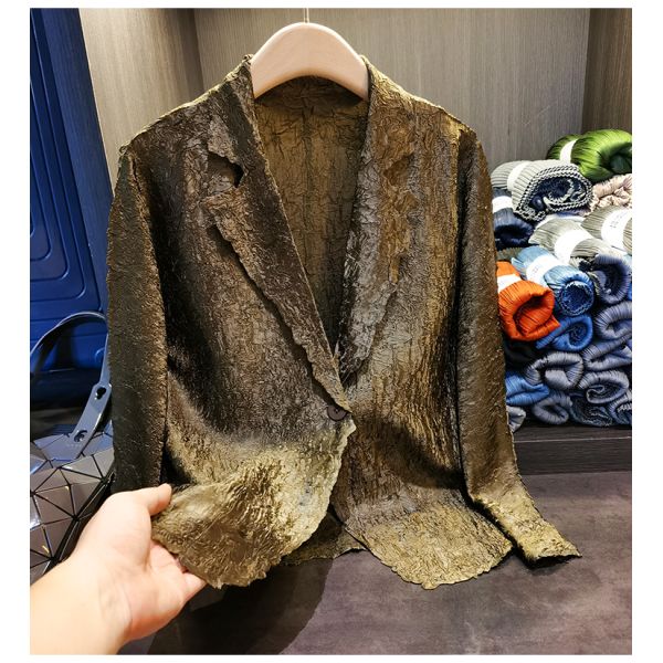 Simple One Button Wrinkle Long Sleeve Suit Coat Solid Color Coat