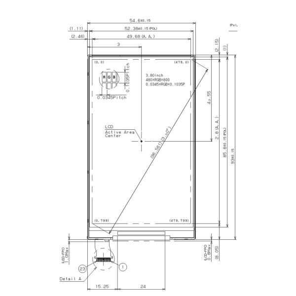 3.8 Inch NT35560 lcd TFT Display 40 Pin 480x800 Pixel With RAM IC