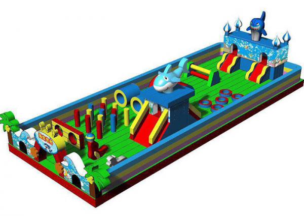 Quality Kids Amusement Park Fun City Inflatables Castle With Dolphin And Palm Tree for sale
