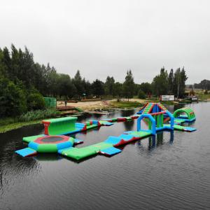 China Durable 0.9mm PVC Tarpaulin Inflatable Lake Water Park Green , Blue And Red Color on sale
