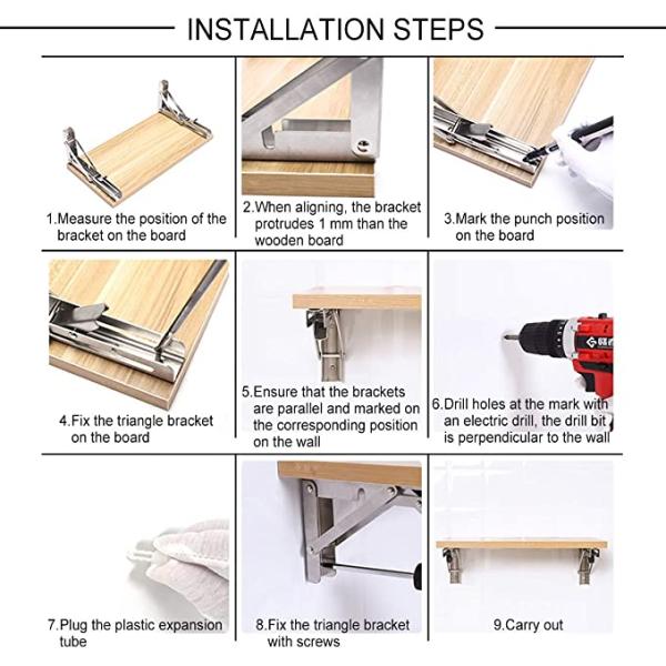 Customized Space Saving Collapsible Shelf Bracket for Bench Table Fold